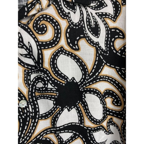 Susan Graver Pure Womens Linen Blend Floral Short Sleeve Button Up Top Sz Medium - Picture 11 of 12